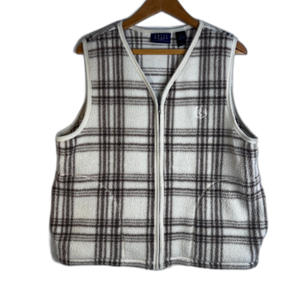 Crazy Horse Fleece Sleeveless Plaid Zip Up Vest Layering Fall Preppy Size Large - Picture 8 of 8